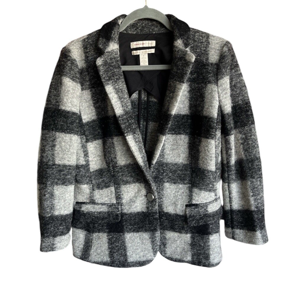 Banana Republic Heritage Womens Size 6 Black Gray Wool Blend Jacket Long‎ Sleeve